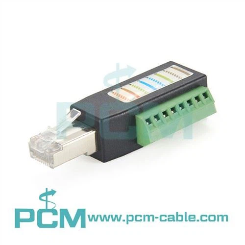 RJ45 han til 8 positions sideklemmeblokadapter