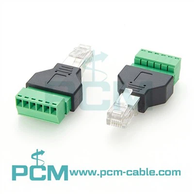 RJ45 mandlige stik til 8 pin skrue terminal adapter stik