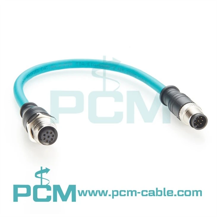 Industrial M12 A-Code 8-Pin Female to Male Cable Panel Feedthrough Design